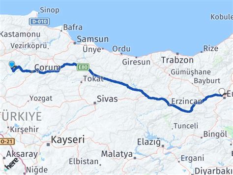 erzurum çorum arası kaç kilometre